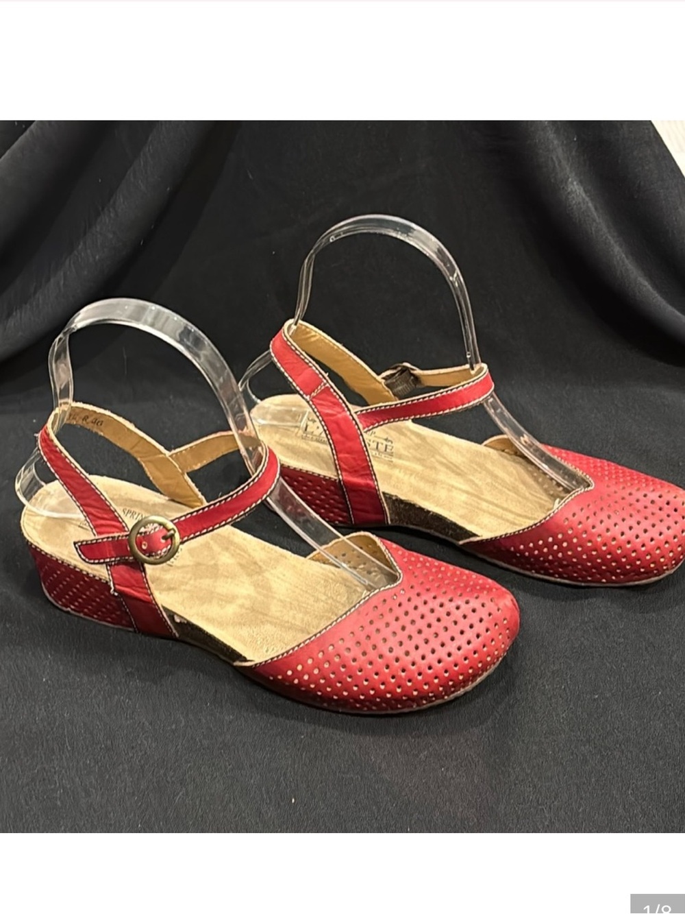 L'Artiste Spring Step Lizzie Mary Jane Wedge Heel Sandals Leather Red 36 US-6